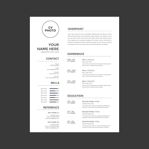 professional minimalist cv resume vector template layout design for business job multipurpose use
