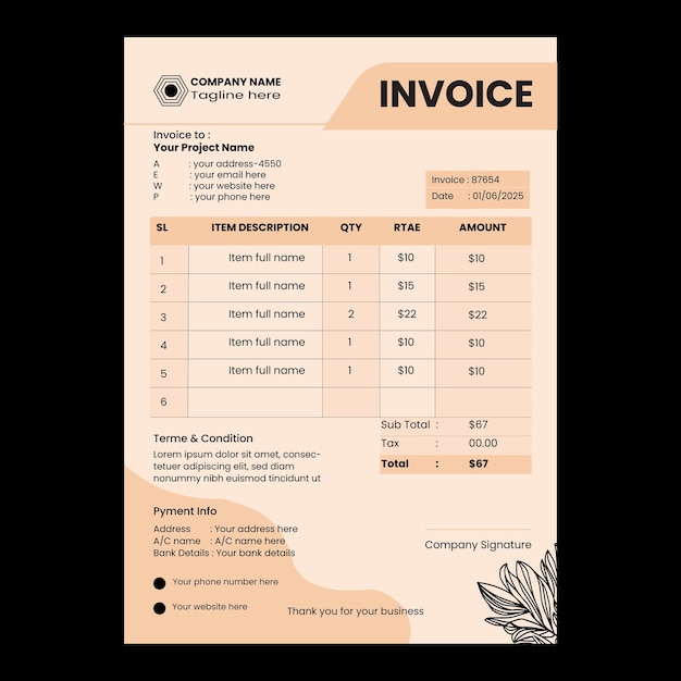프로페셔널 모던 추상 기업 비즈니스 청구서 디자인 템플릿