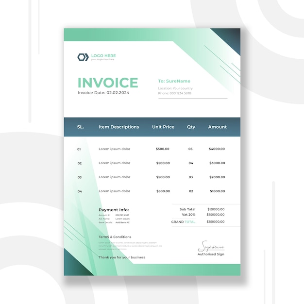 Professional modern business invoice template