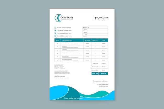 Professional modern business payment receipt invoice template