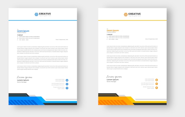 Professional and modern corporate business letterhead design with blue and yellow color