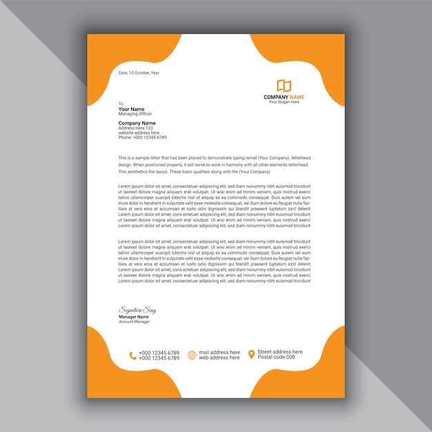 Professional modern and corporate yellow letterhead template