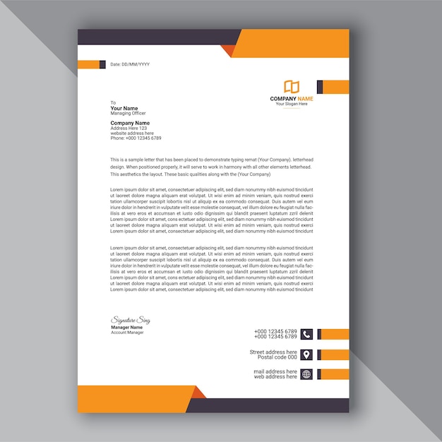 Professional modern and corporate yellow letterhead template