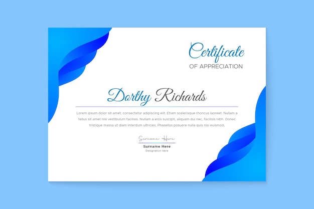 Professional and modern creative blue certificate template