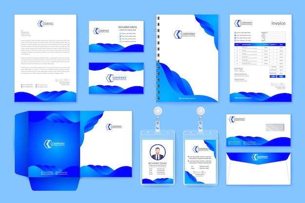 Professional and modern creative blue stationery template set