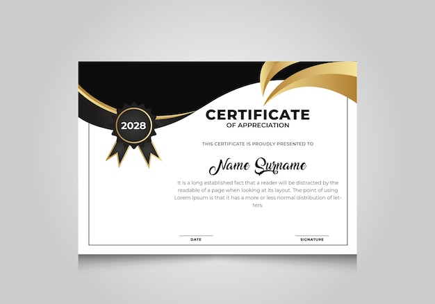 Vector professional modern elegant award or achievement certificate template