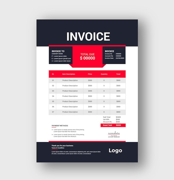 Professional Modern Red Corporate business invoice template Design