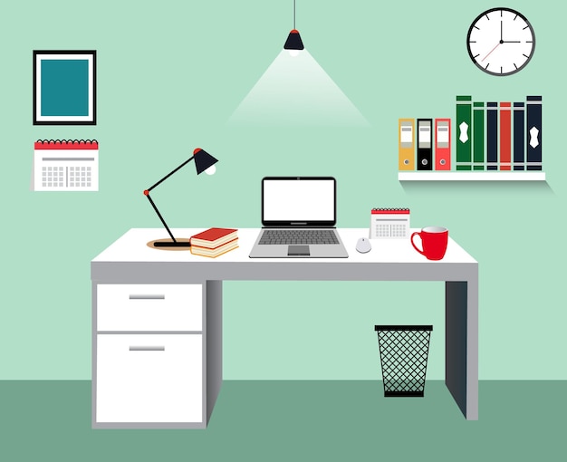 Vector professional office desk with flat design