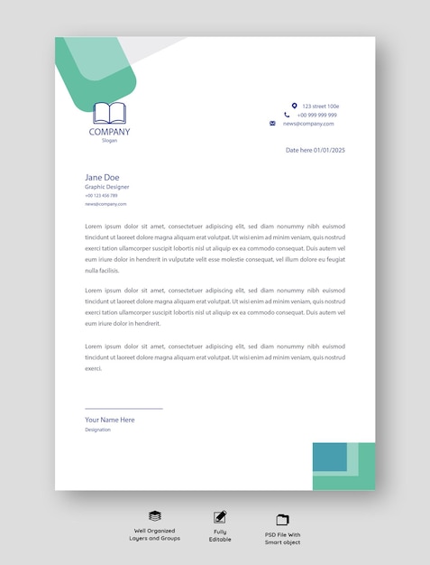 Professional Orange and Blue Corporate Letterhead Template Modern Business Letterhead Design PSD