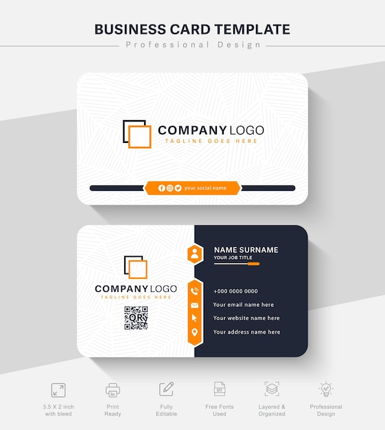 Professional orange business card design or Simple and Clean yellow and white business card template