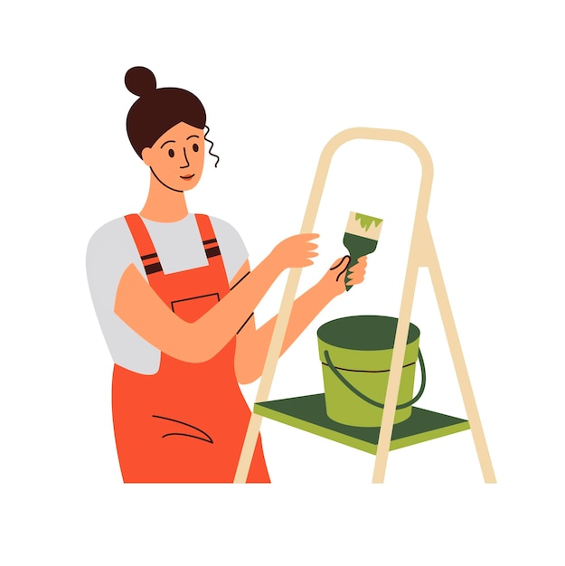 Professional painter painting home renovation Professional worker with brush Painter recent character Flat vector illustration