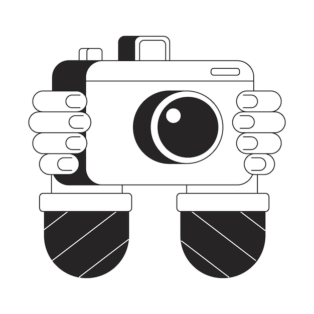 Vector professional photographer camera flat monochrome isolated vector object device for taking photos editable black and white line art drawing simple outline spot illustration for web graphic design