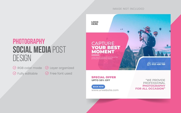 Professional photography social media post or rectangle promotional web banner design template