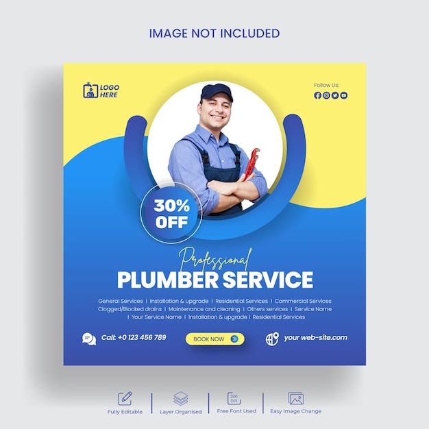 Professional plumber instagram post and social media banner ads template