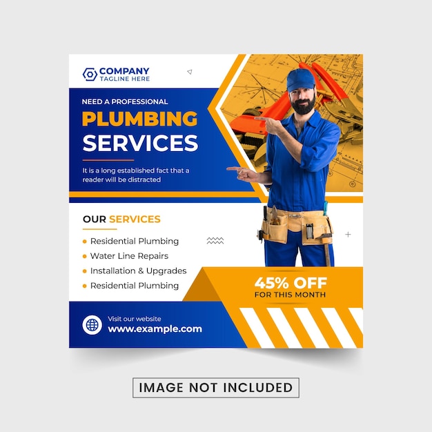 Professional plumbing service social media post vector for business advertisement corporate plumber