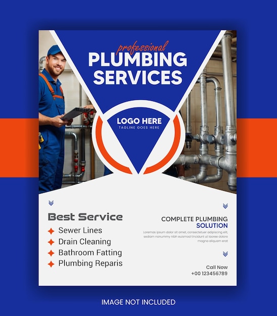 professional plumbing services flyer banner and plumbing repair template vector design