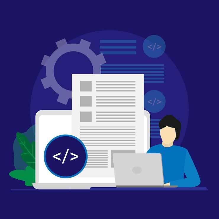Vector professional programmer working on web designing, web developer with coding, software engineering