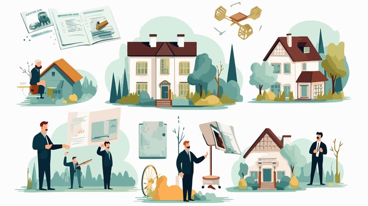 Vector professional real estate appraisal isolated elements with charts and graphs