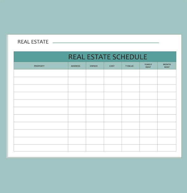 Vector professional real estate schedule