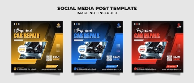 Профессиональный ремонт автомобилей в социальных сетях Instagram Post Flyer and Banner Template