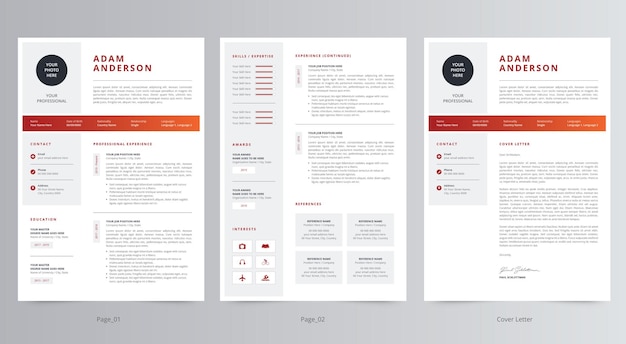 プロフェッショナル履歴書または履歴書とカバーレターのテンプレート
