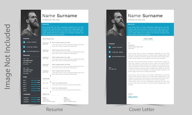 Professional resume cv template with modern cover letter