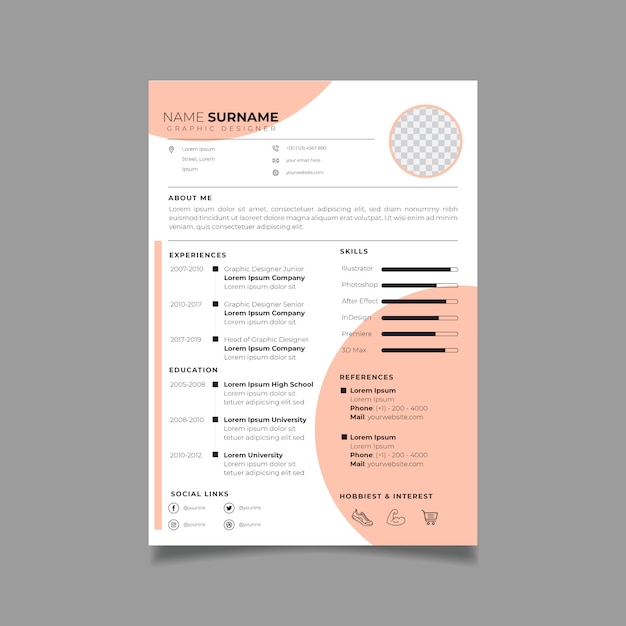 Vettore modello di progettazione curriculum professionale con stile minimalista