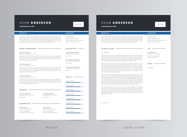 Профессиональное резюме или шаблон резюме и сопроводительного письма