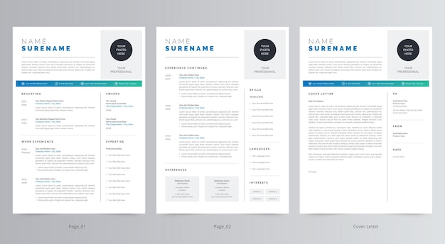 プロフェッショナル履歴書または履歴書とカバーレターのテンプレート