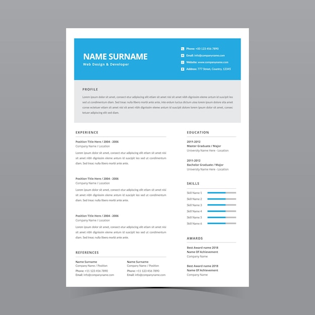 Professional Resume Template Vector Design