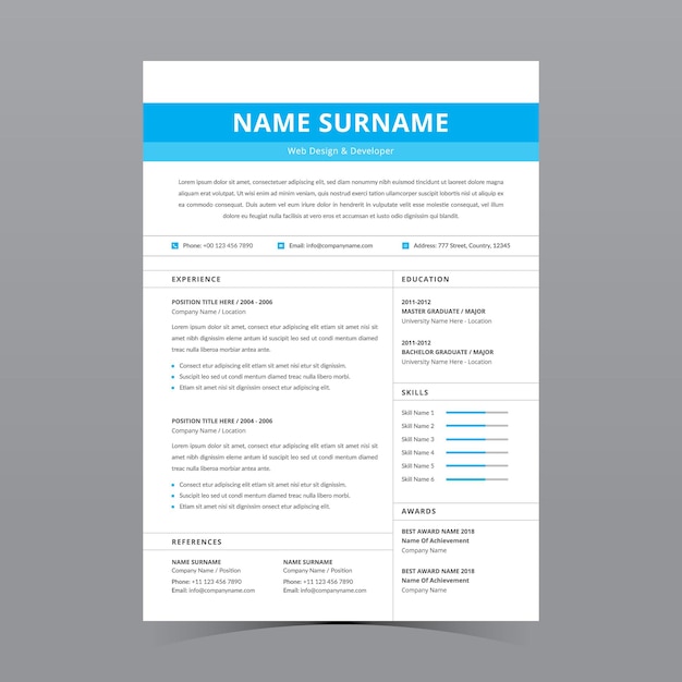 Professional Resume Template Vector Design