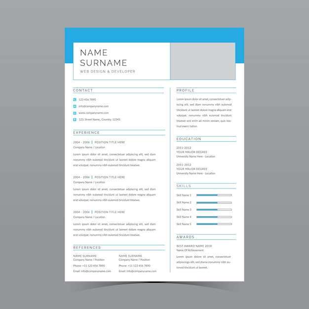 Professional resume template vector design