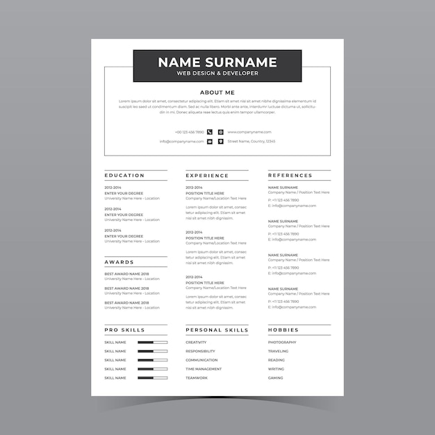 Professional Resume Template Vector Design