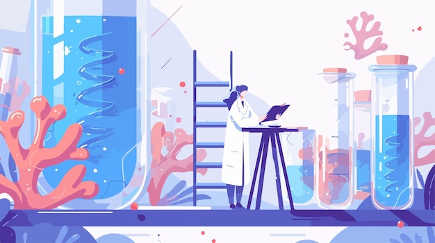 Vector professional scientists collaboration with folder and clipboard in lab setting