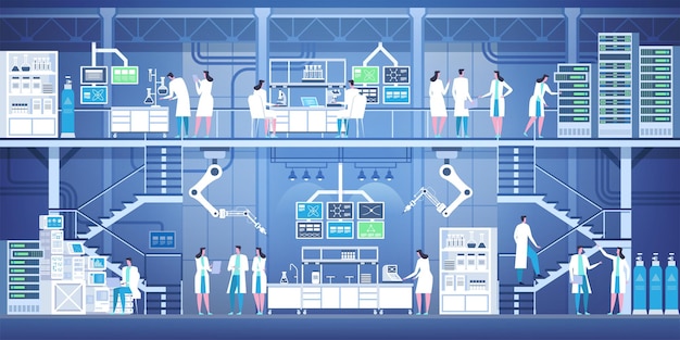 professional scientists at modern laboratory interior.