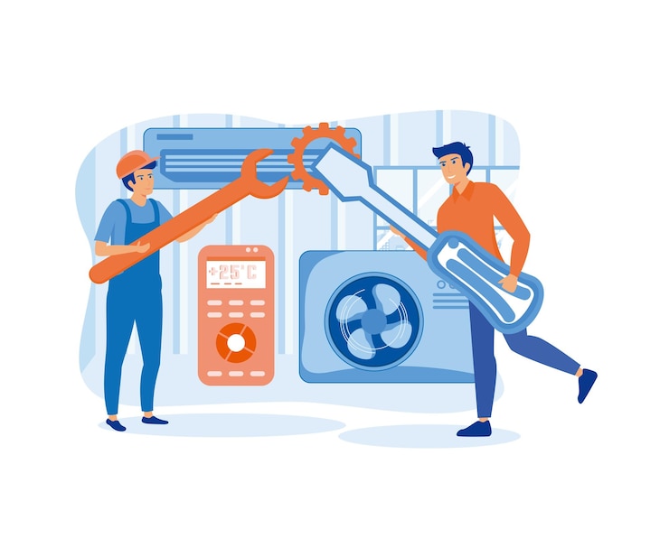 Vector professional service for repair of air conditioners maintenance installation of cooling systems