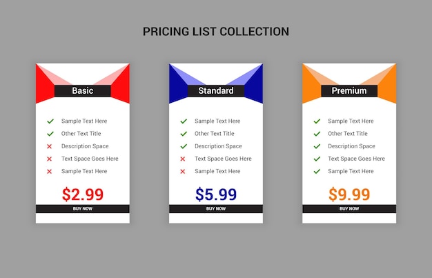 Vector professional and simple pricing table web template design