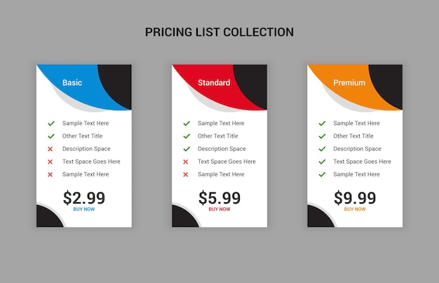 professional and simple pricing table web template design