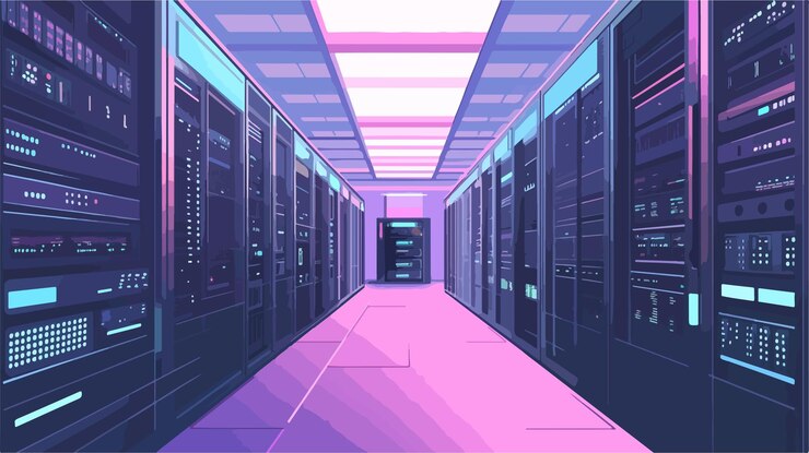 Vector professional technology data center tools server wide angle center image