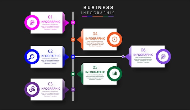 Professional template infographic with 6 steps