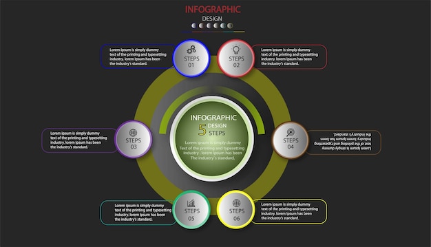 Professional template infographic with 6 steps