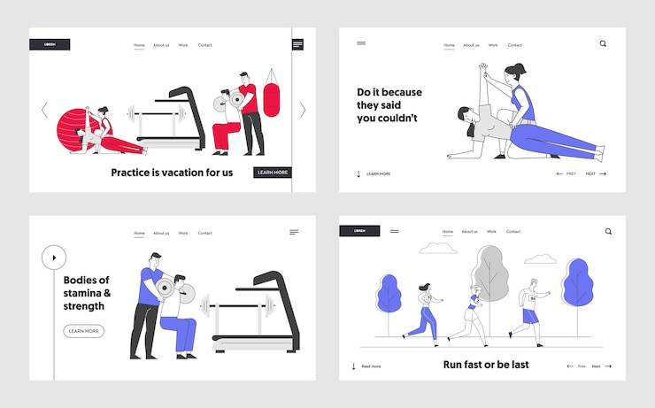 Vector professional trainer service website landing page set