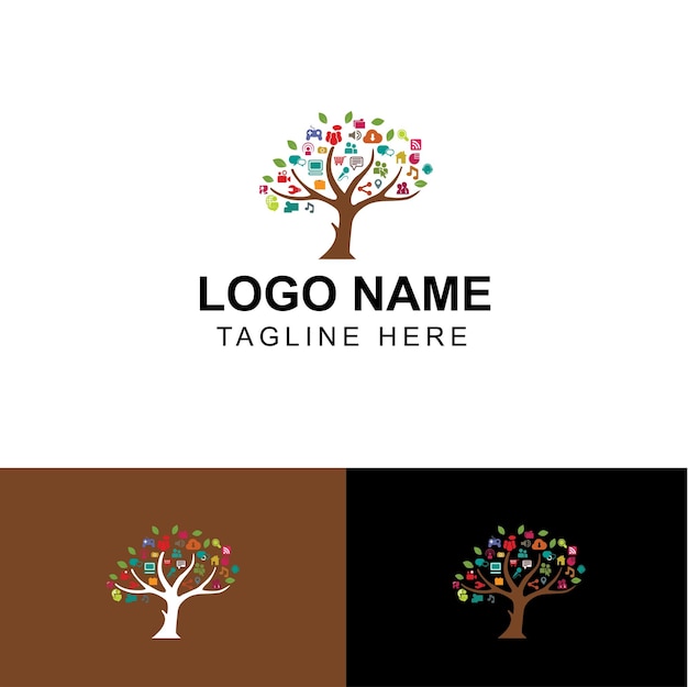 Professional Tree of Life Logo Design with Vibrant Abstract Features and Isolated Root Vector