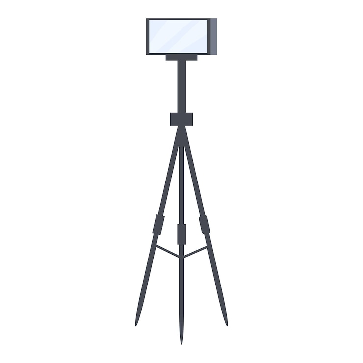 Vector professional tripod holding smartphone for video recording or live streaming