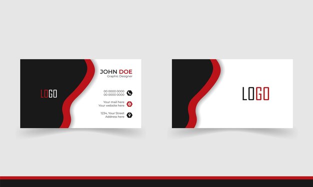 Professional and unique vector elegant business card template with black and red color