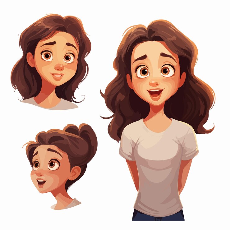Vector professional vector illustration of a girl with two expressions