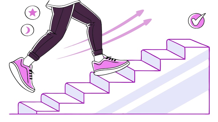 Vector professional vector illustration person climbing stairs progress goals