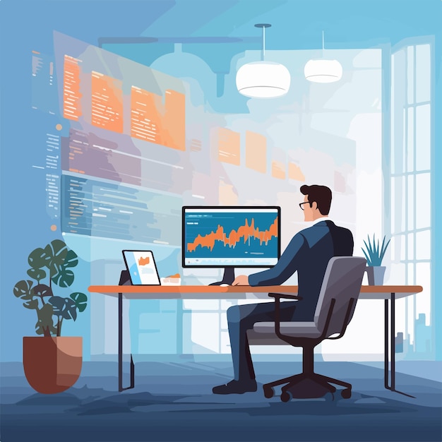 professional web banner template with programmer or coder sitting
