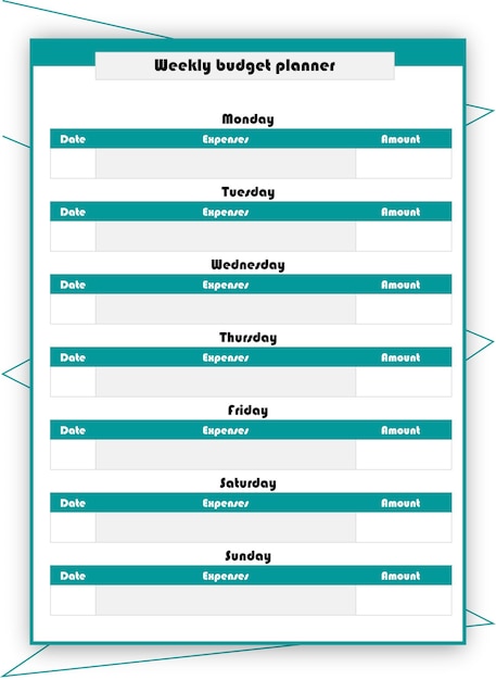 professional weekly budget planner template