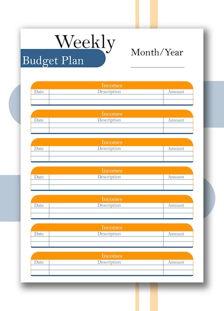 Modello di pianificatore di budget settimanale professionale